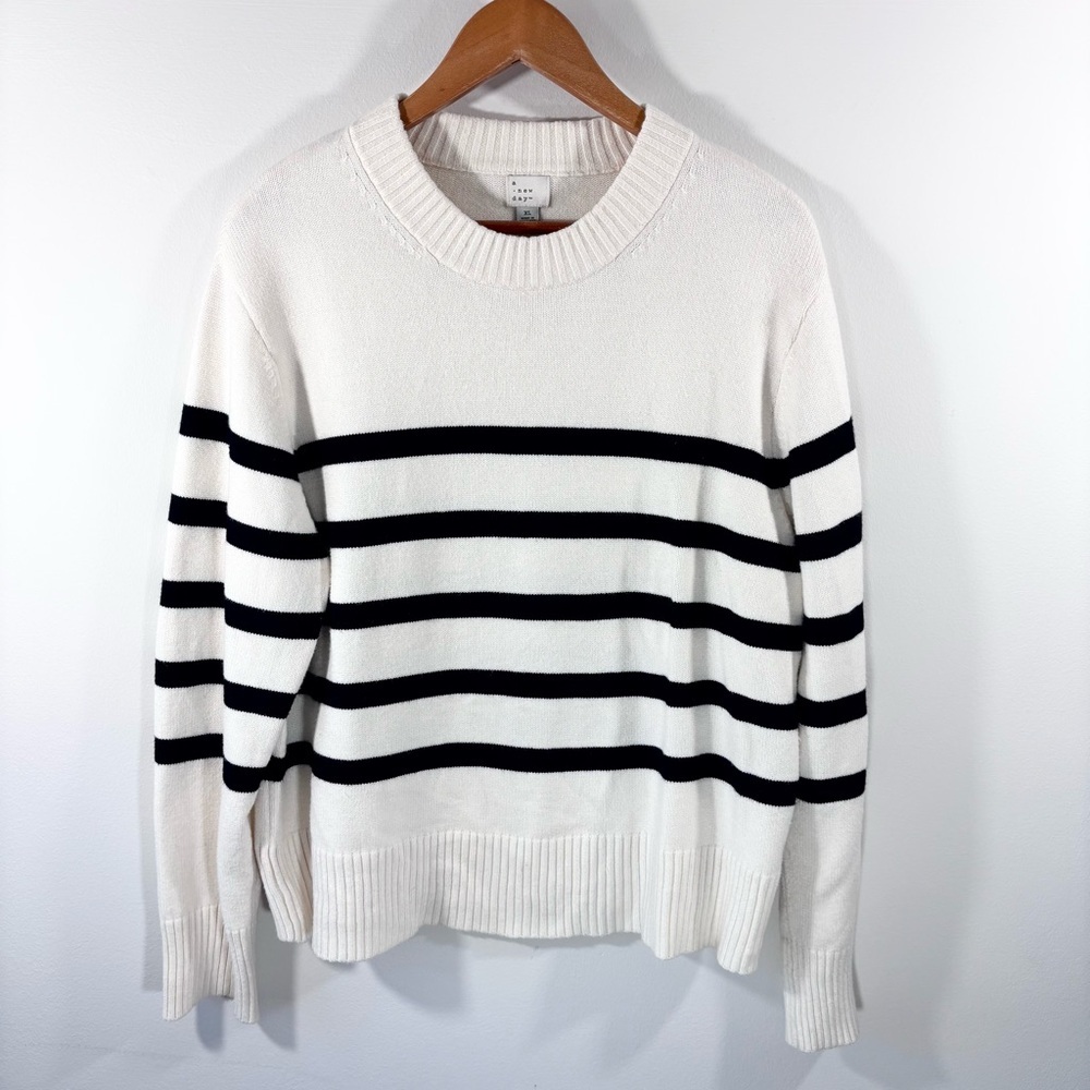 A New Day cream sweater with black stripes